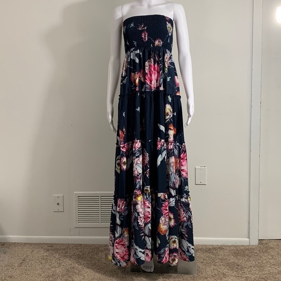 L’Atiste Strapless Maxi Dress, Sx Small very good condition Layered Boho Floral - Picture 1 of 5